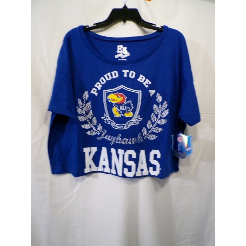 E5 College Classics Women's Kansas Jayhawks Cropped T-Shirt XL Blue